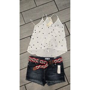 Women's White Starprint Sleeveless Button-Front Tank Top